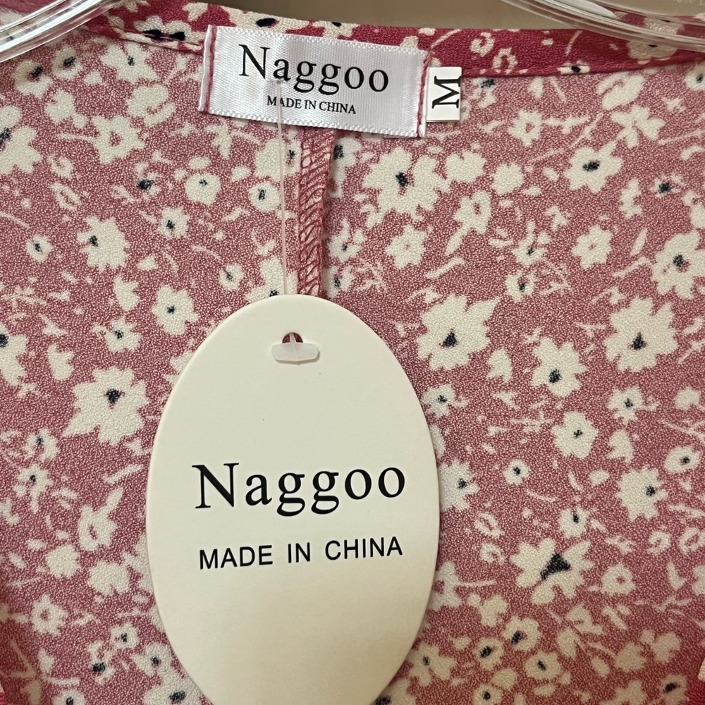 Naggoo Women's Summer Wrap V Neck Short Sleeve Mini Ruffle Floral Dress w. Belt - Picture 8 of 8